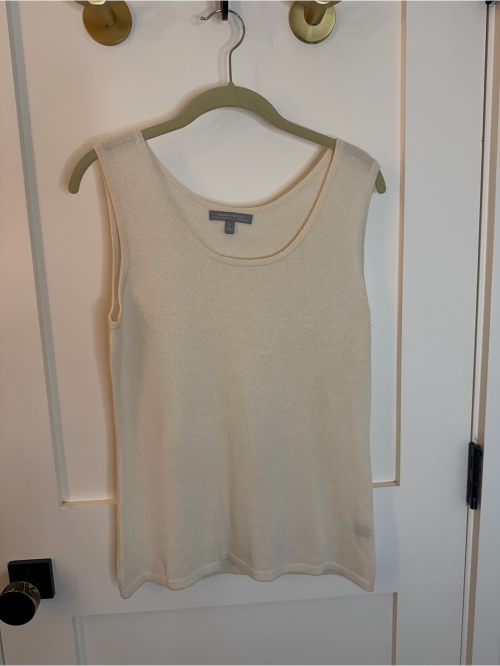 Neiman Marcus Cream Scoop Neck Knit Tank